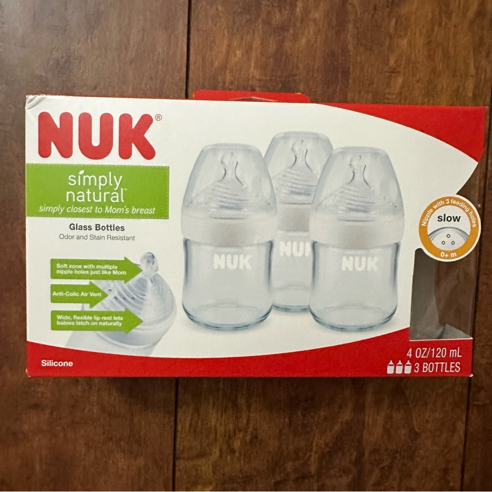 NUK Simply Natural Glass 4oz Baby Bottles - small size nipple